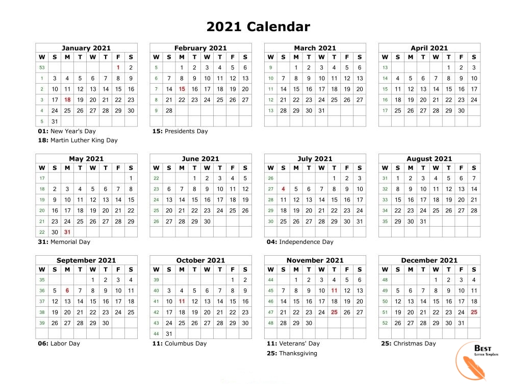 Printable Yearly 2021 Calendar Template In Pdf, Word &amp; Excel