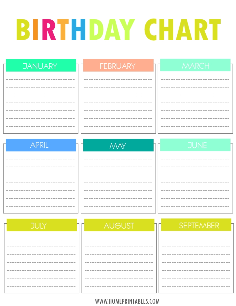 +Printable+Birthday+Chart In 2020 | Birthday Charts