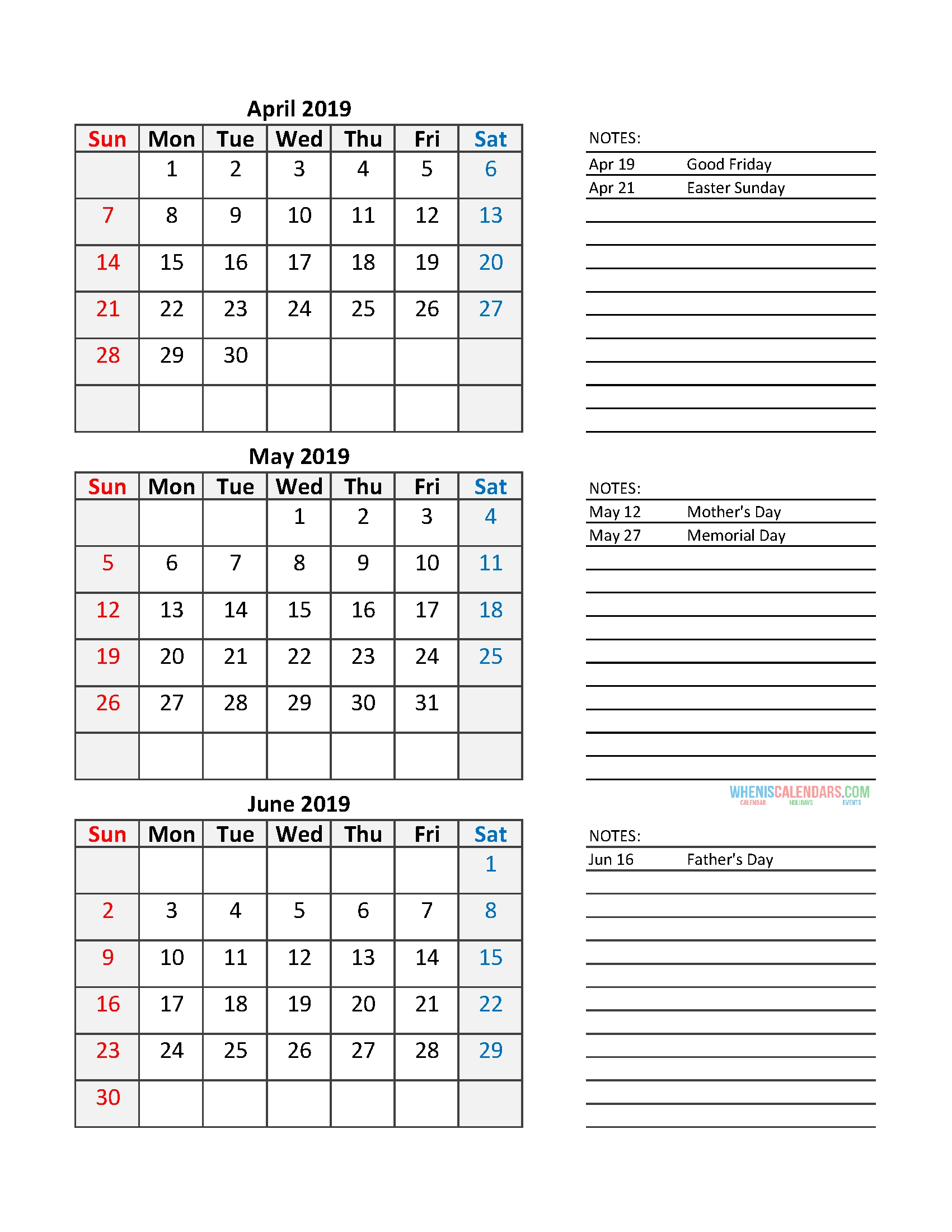 Quarterly Calendar 2019 Printable Calendar Template - Free