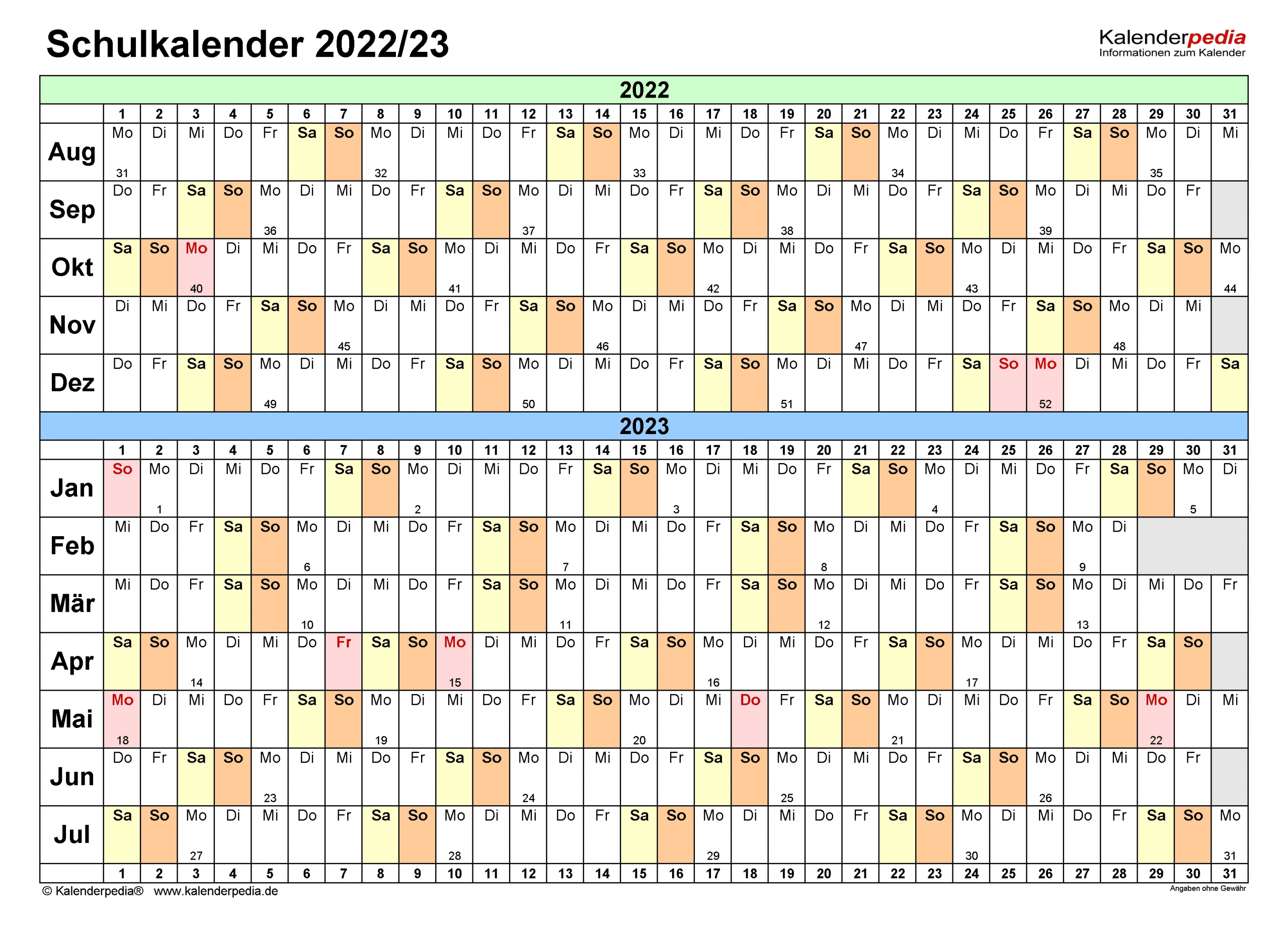 Schulkalender 2022/2023 Als Word-Vorlagen Zum Ausdrucken