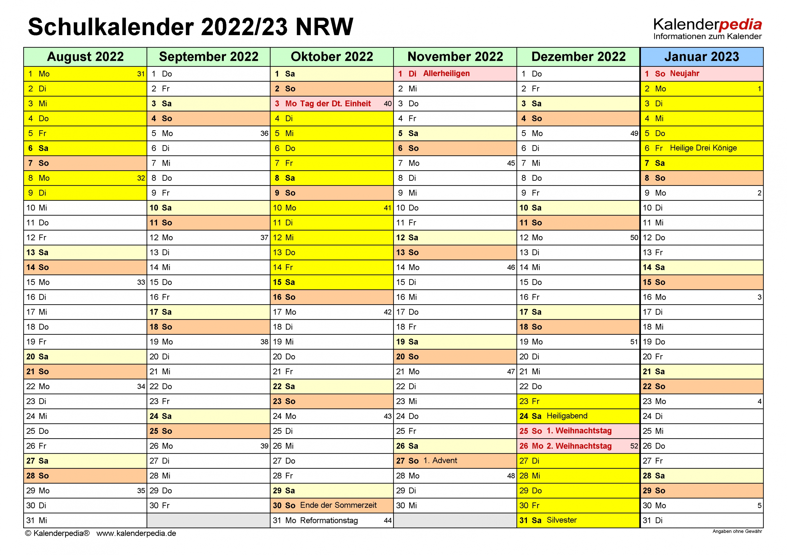 Schulkalender 2022/2023 Nrw Für Word