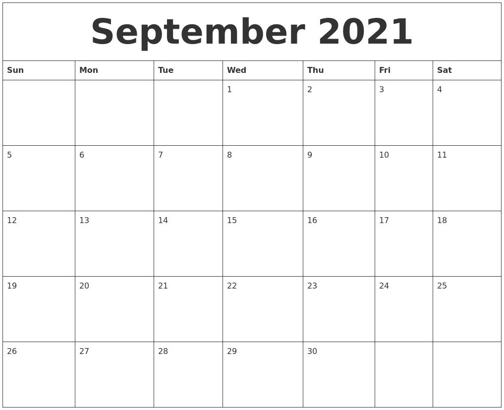September 2021 Blank Calendar Printable
