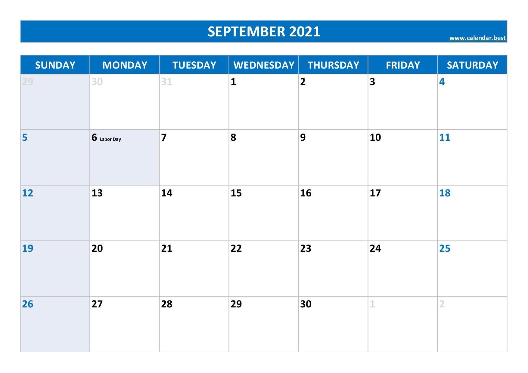 September 2021 Calendar -Calendar.best