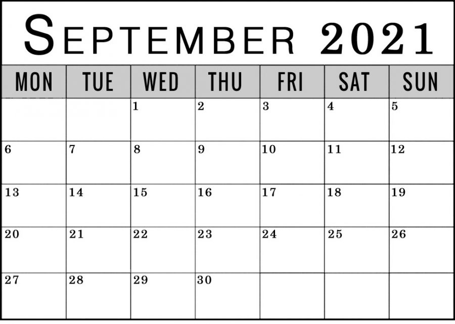 September 2021 Calendar Monday Start To Sunday Blank Free