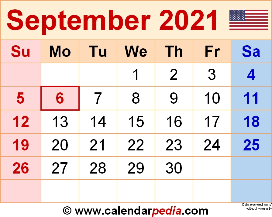 September 2021 Calendar | Templates For Word, Excel And Pdf