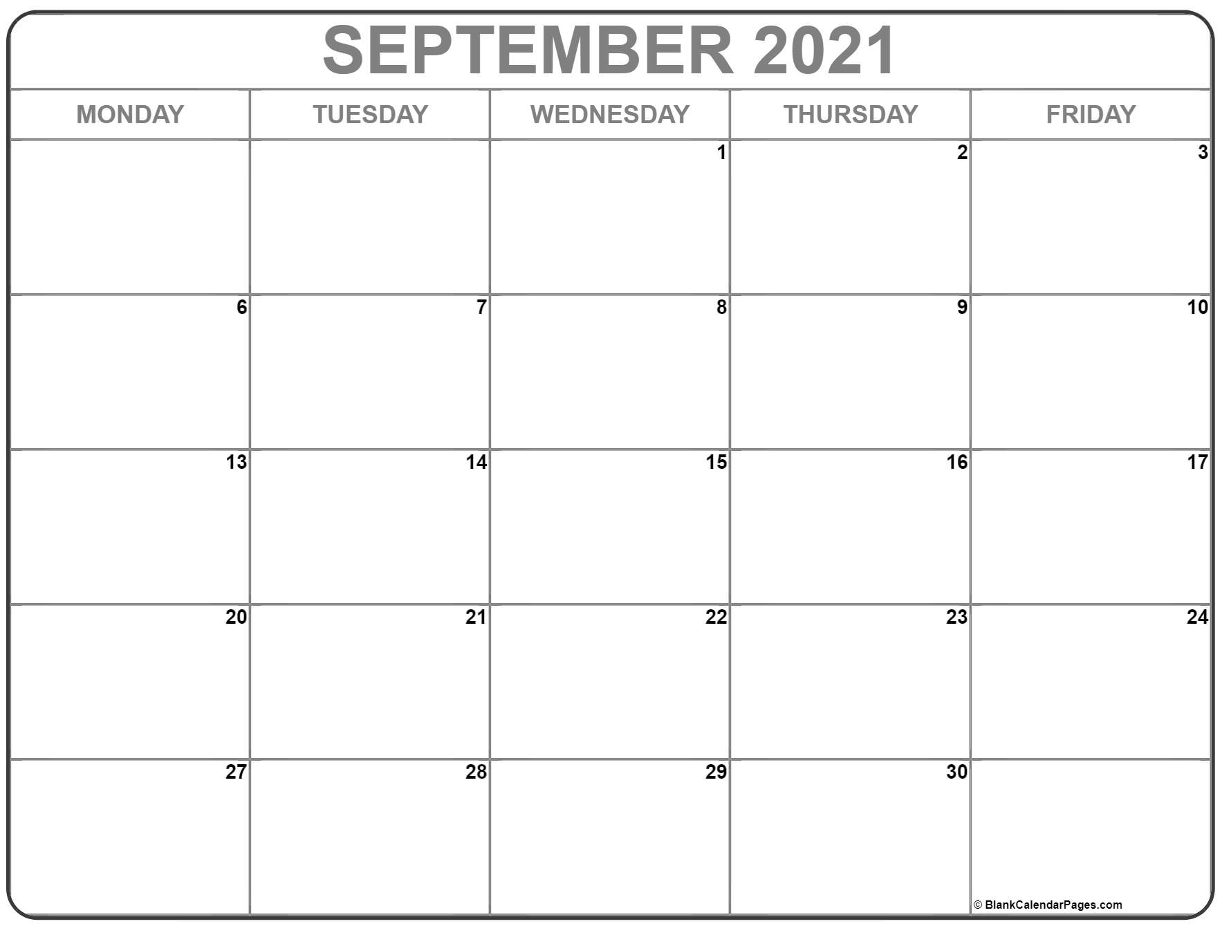 September 2021 Monday Calendar | Monday To Sunday