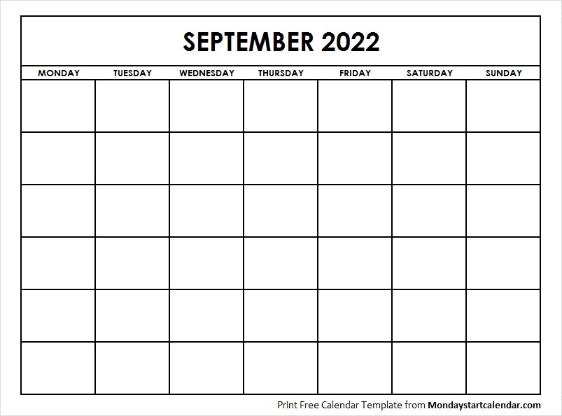 September 2022 Calendar Blank Template To Print | Starting