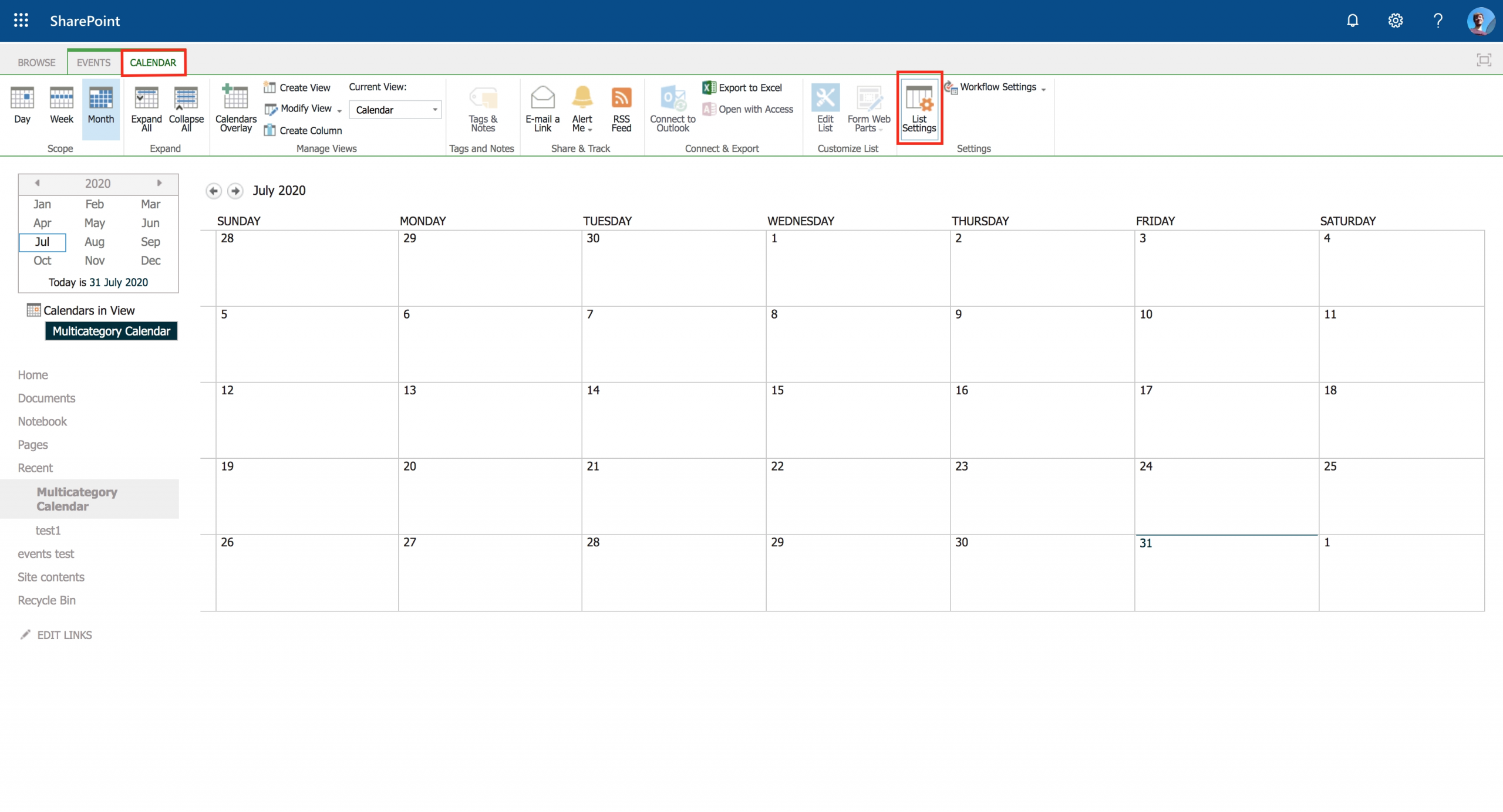 Sharepoint: Multicoloured Events In Calendar