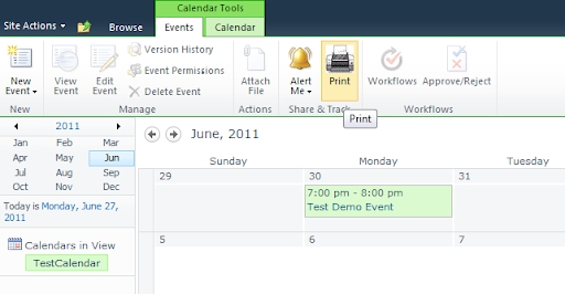 Sharepoint: Sharepoint 2010 : Print Calendar List On A
