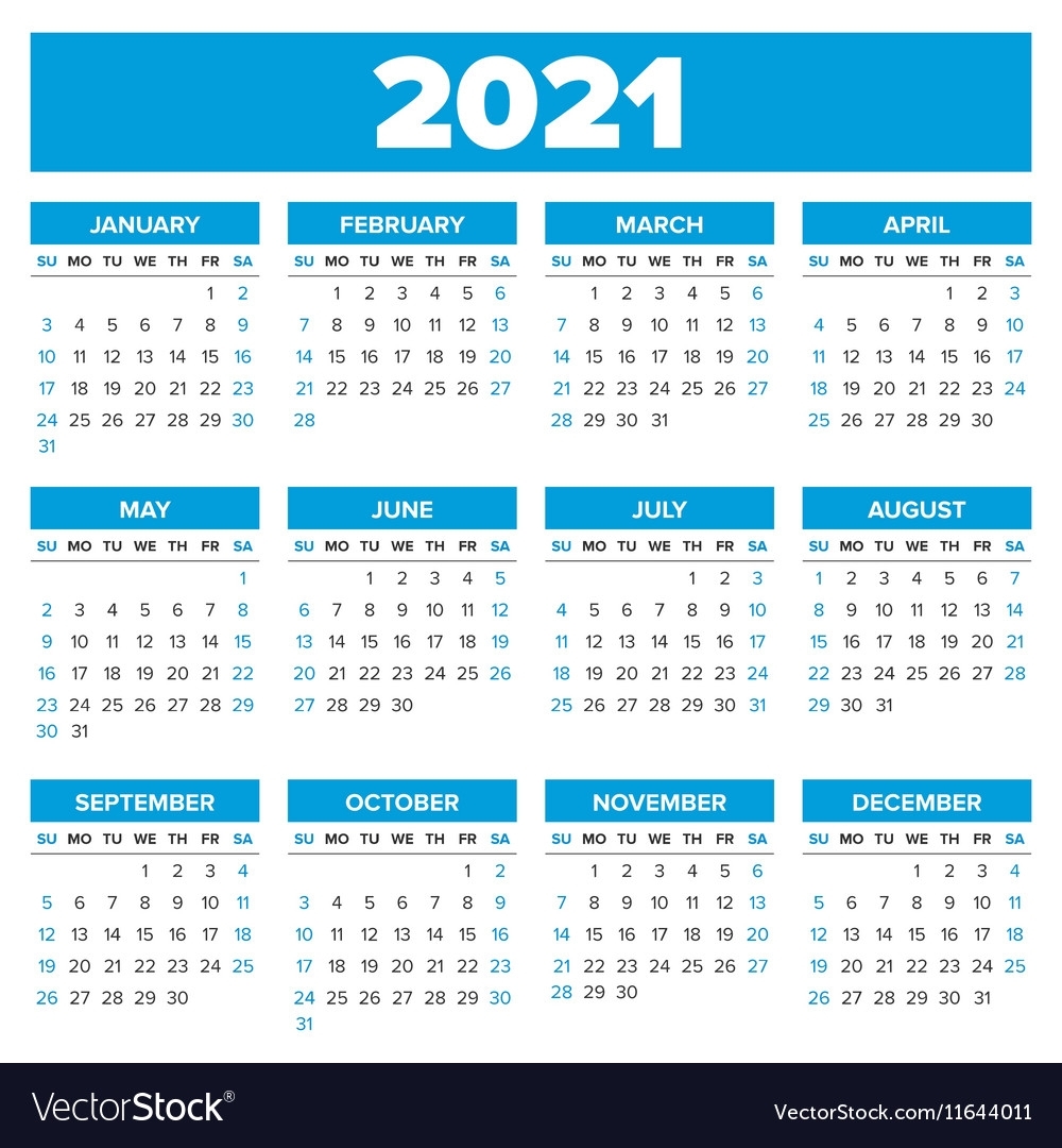 Simple 2021 Year Calendar Royalty Free Vector Image