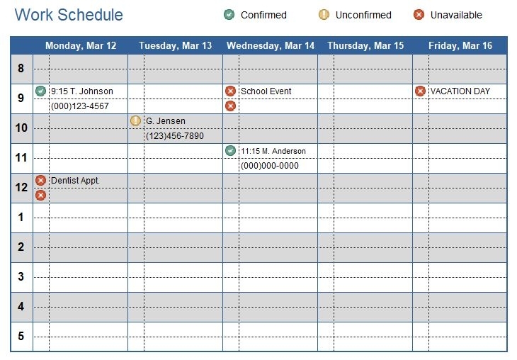 Spreadsheet Template To Coordinate Multiple Diaries