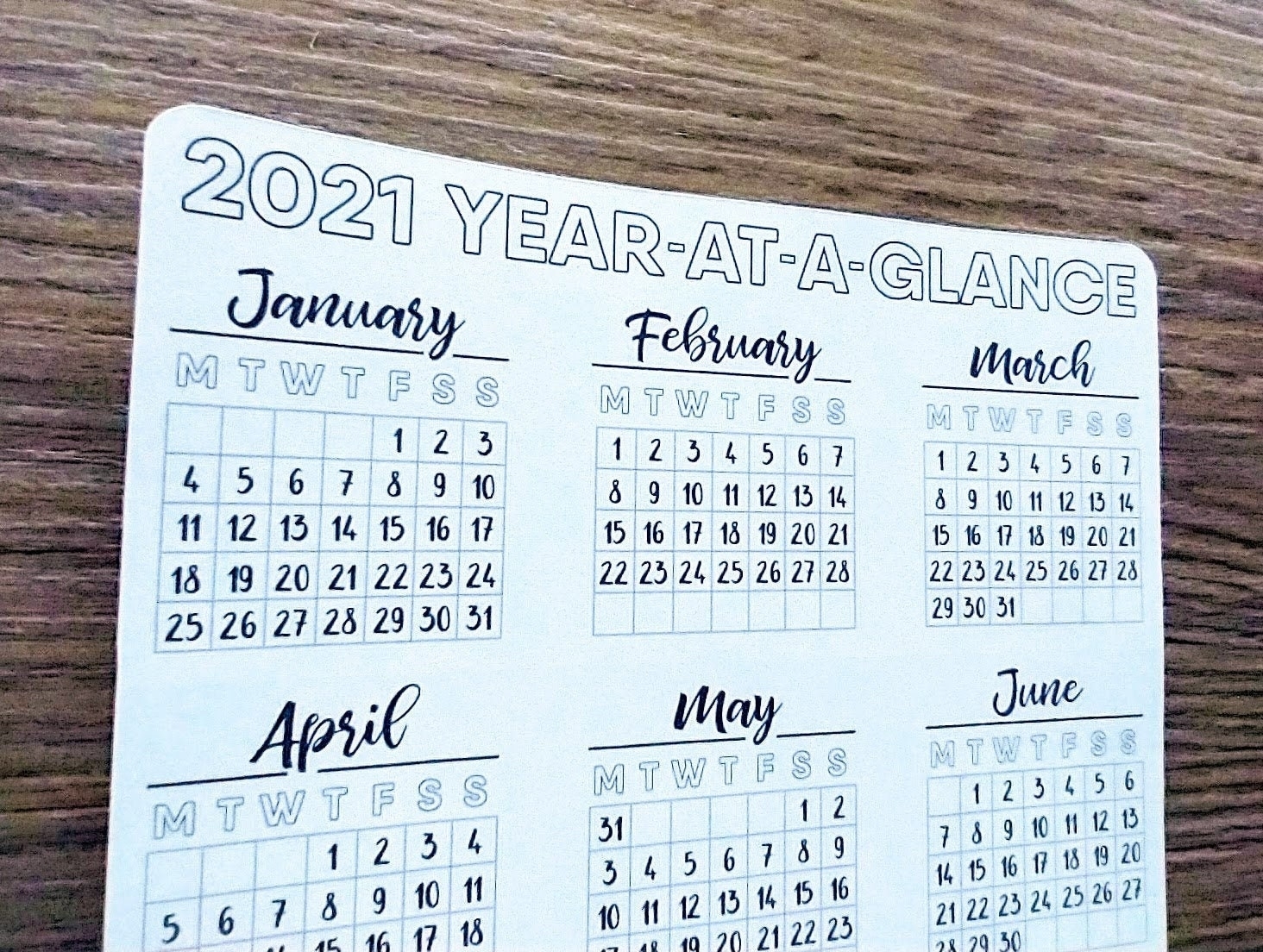 Sticker 2021 Year-At-A-Glance Monday-Start A5 Bullet | Etsy