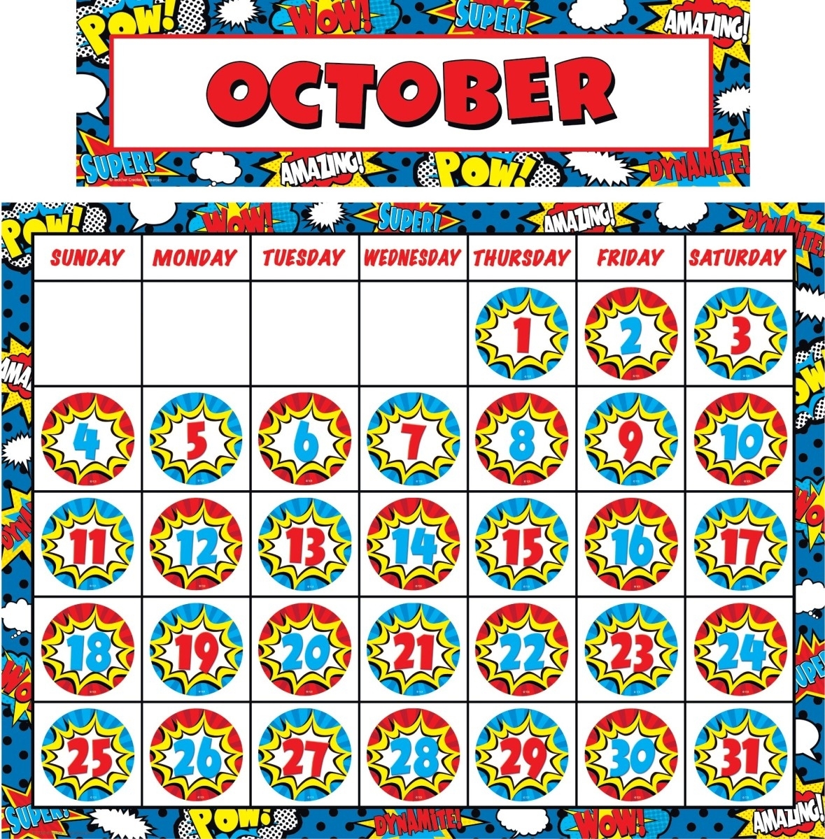 Superhero Calendar Set Tcr9540 Teacher Created Resources