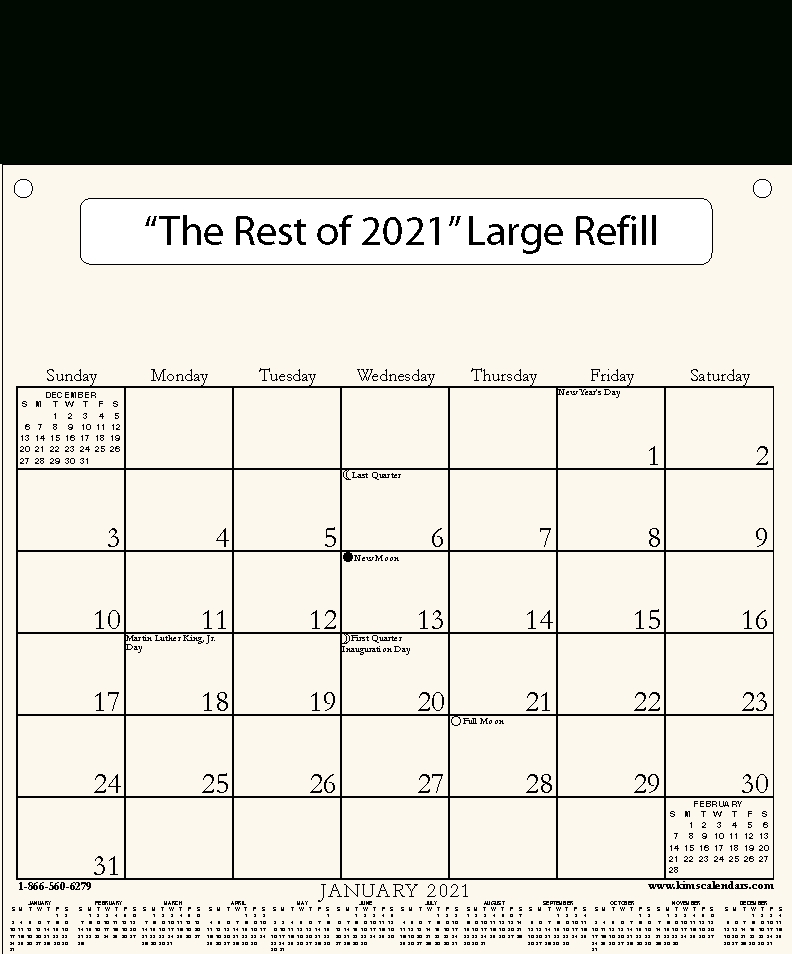 The Rest Of 2021 Large Refill - $2.50 : Kims Calendars