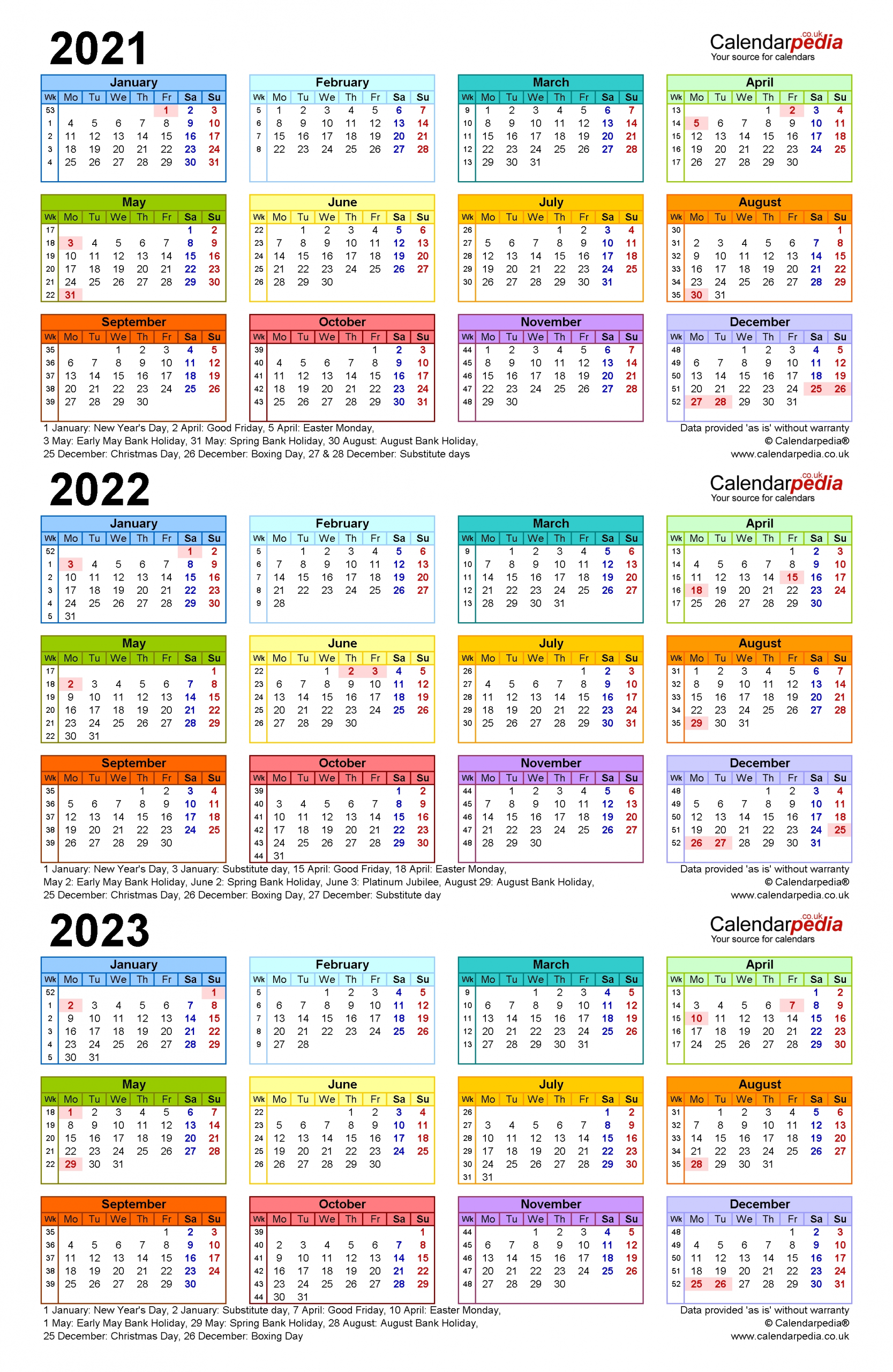 Three Year Calendars For 2021, 2022 &amp; 2023 (Uk) For Word