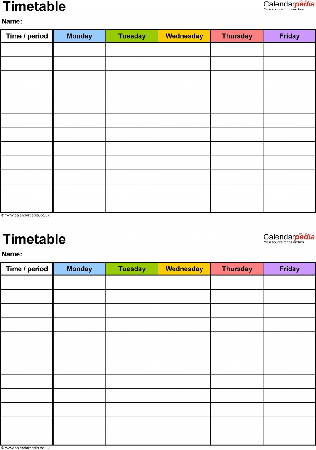 Timetables As Free Printable Templates For Microsoft Excel