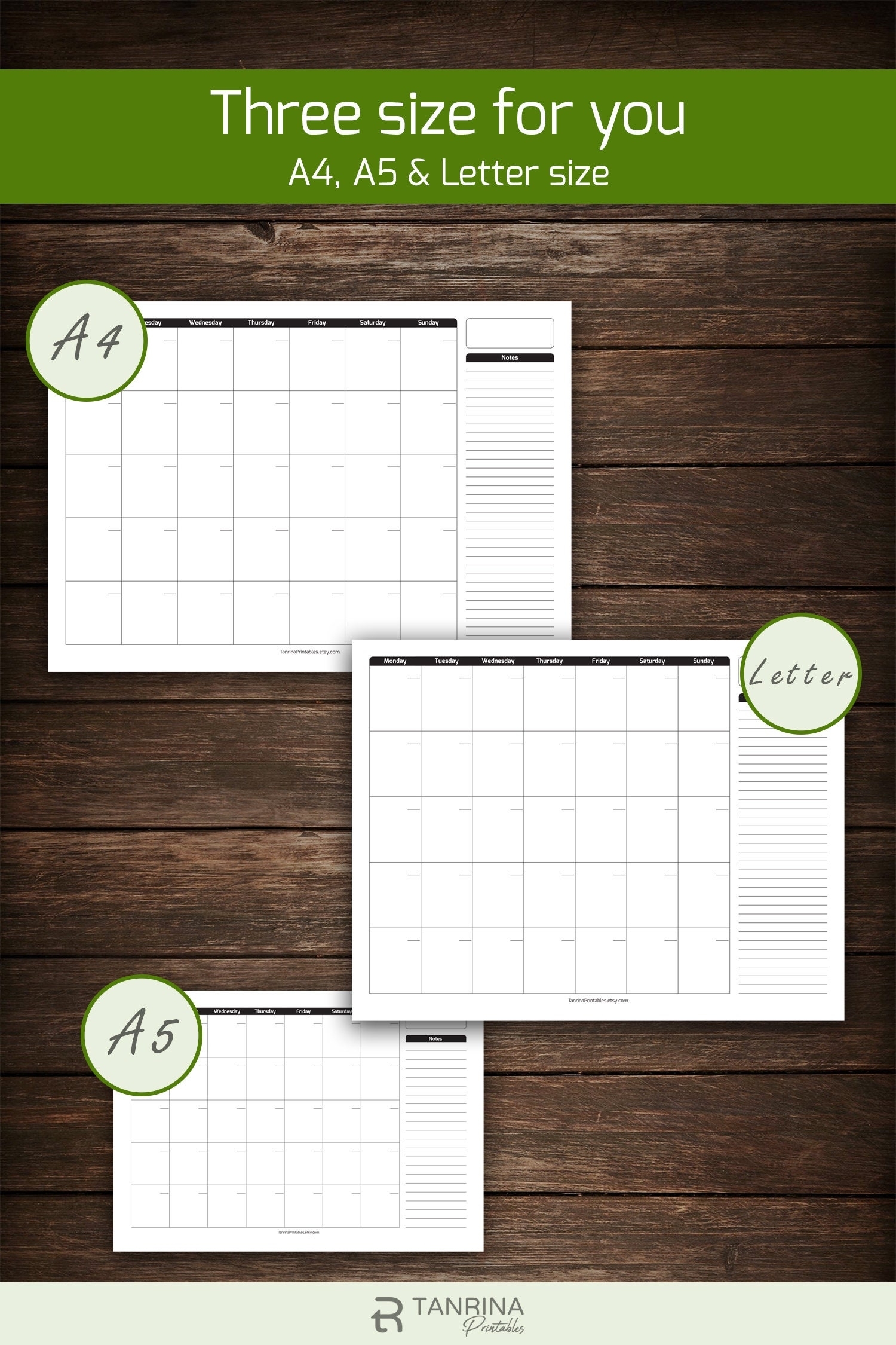 Undated Blank Calendar Printable Monthly Wall Calendar A4