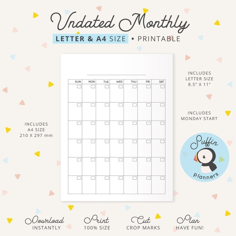 Undated Monthly Calendar Binder Printable A4 &amp; Letter | Etsy