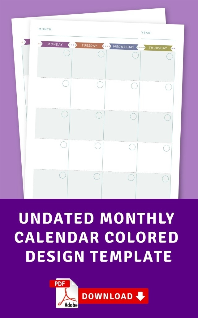 Undated Monthly Calendar Colored Design Template