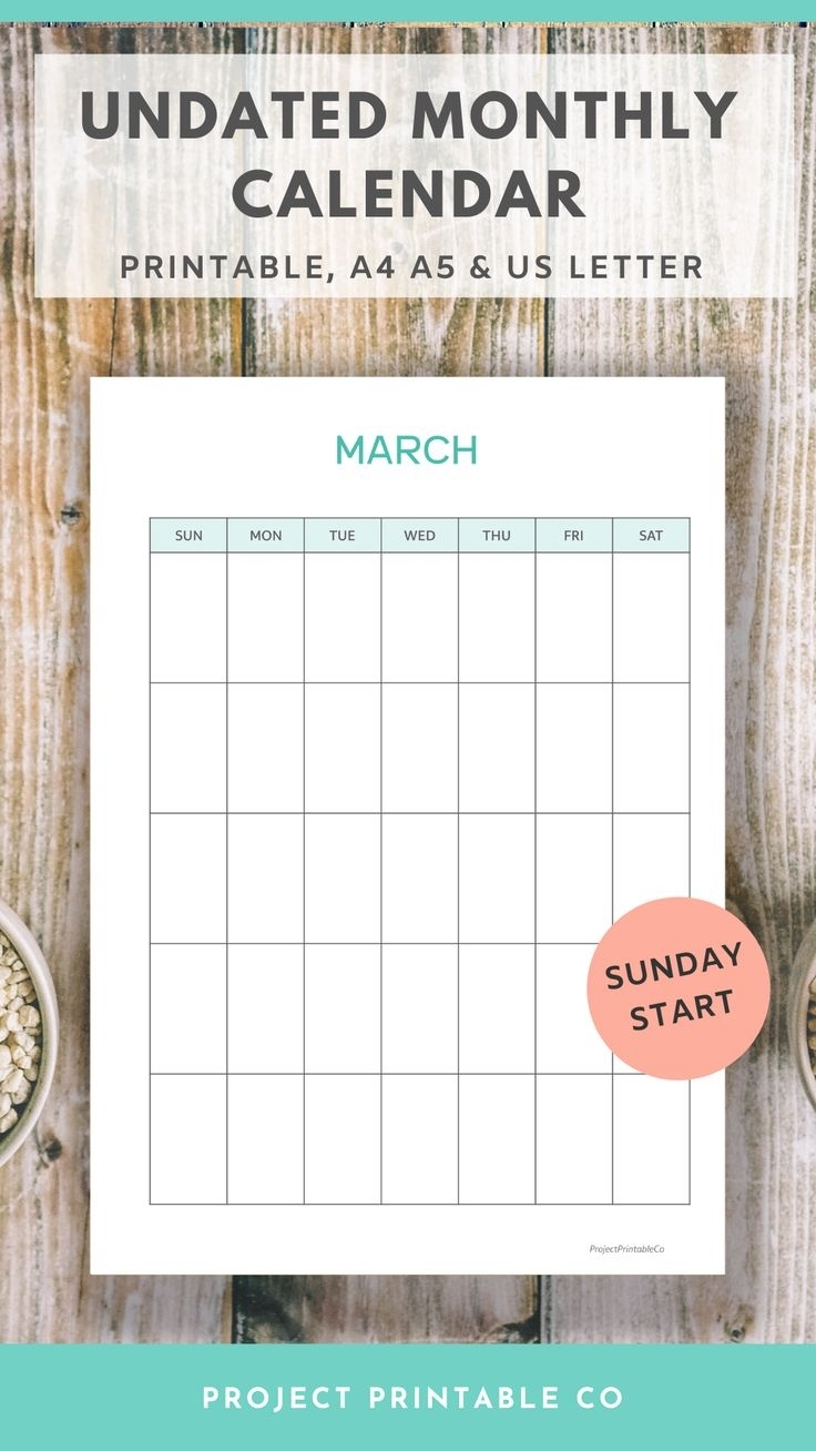 Undated Monthly Calendar Printable Sunday Start Vertical