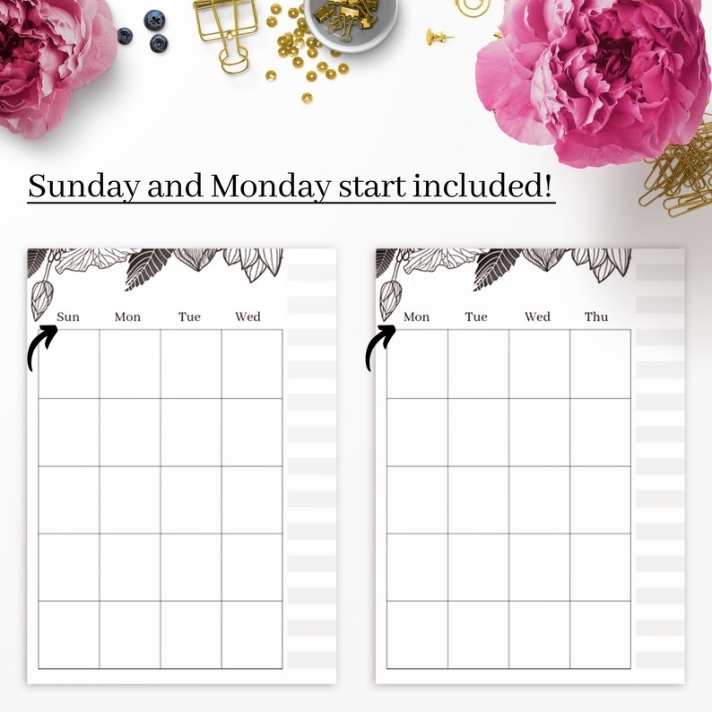 Undated Monthly Calendar Printable Template Blank Monthly