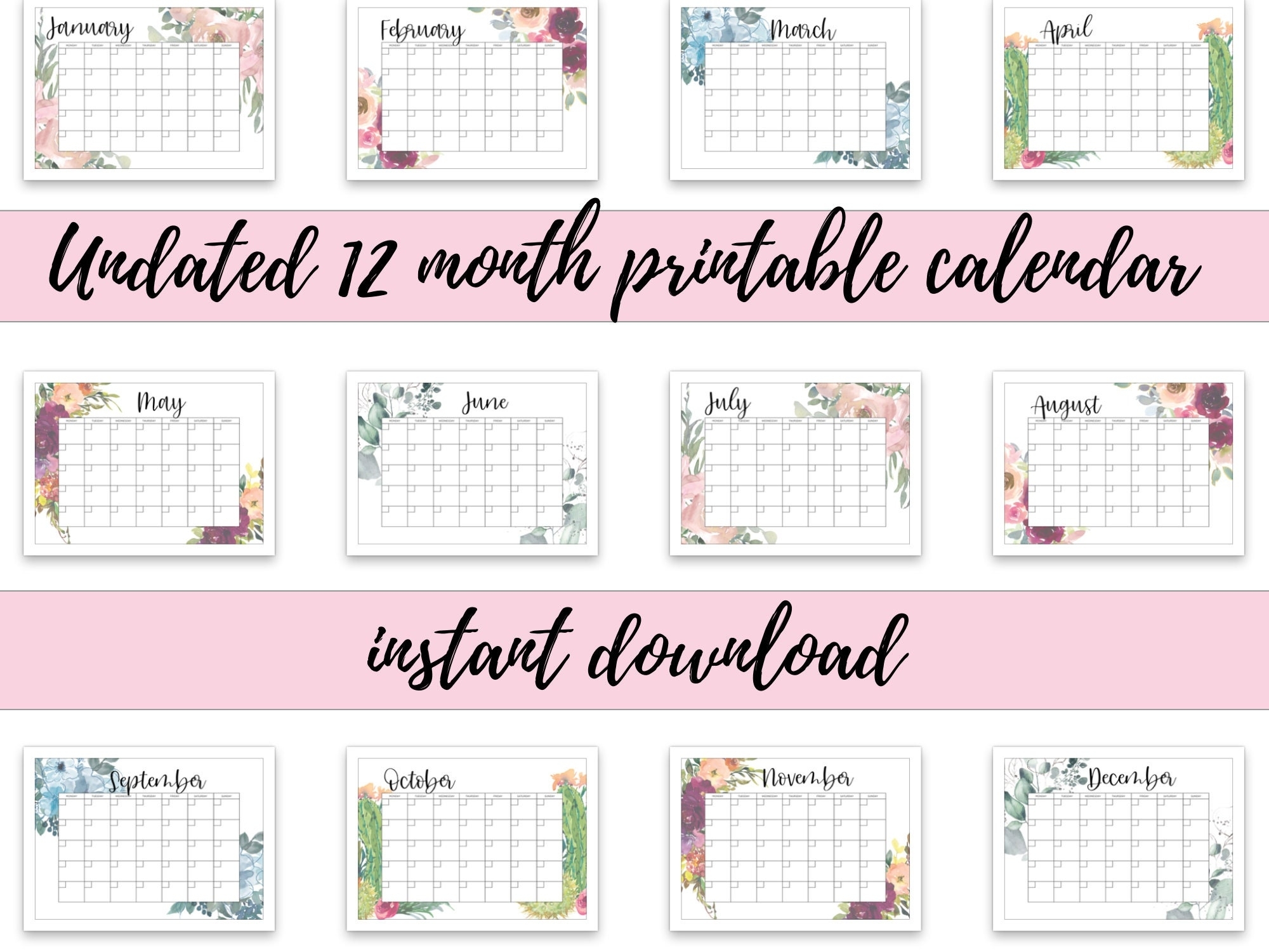 Undated Monthly Calendar Printable Template Monthly