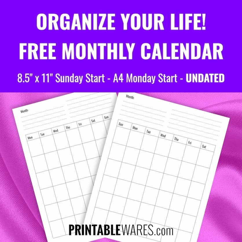 Undated Monthly Planner Inserts, Free Printable Pdf