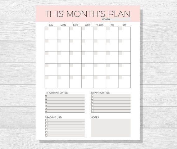 Undated Monthly Planner Printable Monthly Calendar | Etsy