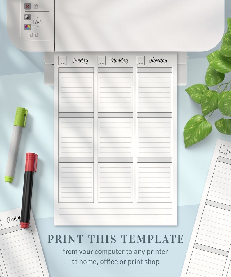 Undated Weekly Schedule Template Week On 2 Pages Planner