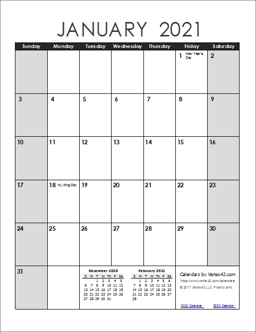Vertical Calendar Template 2021 | Calendar 2021