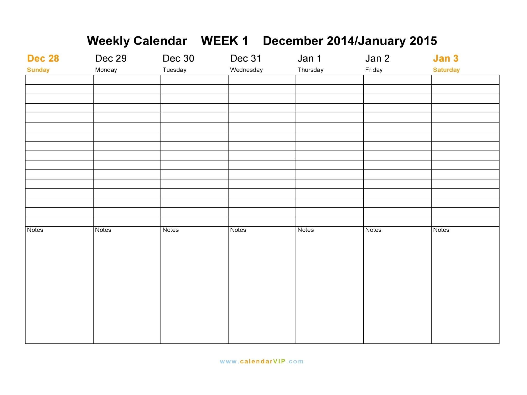 Weekly Calendar 2015 - Free Weekly Calendar Templates