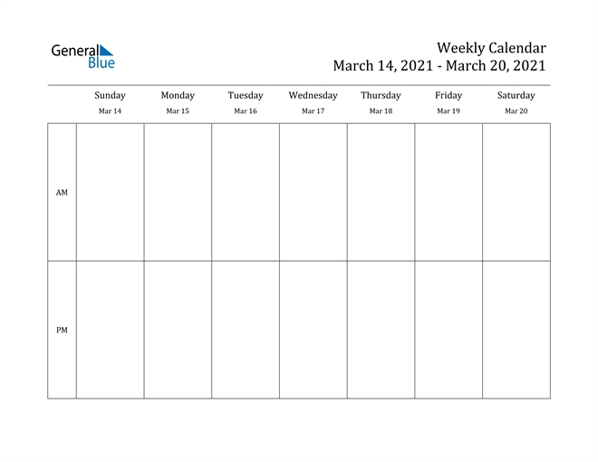 Weekly Calendar - March 14, 2021 To March 20, 2021 - (Pdf