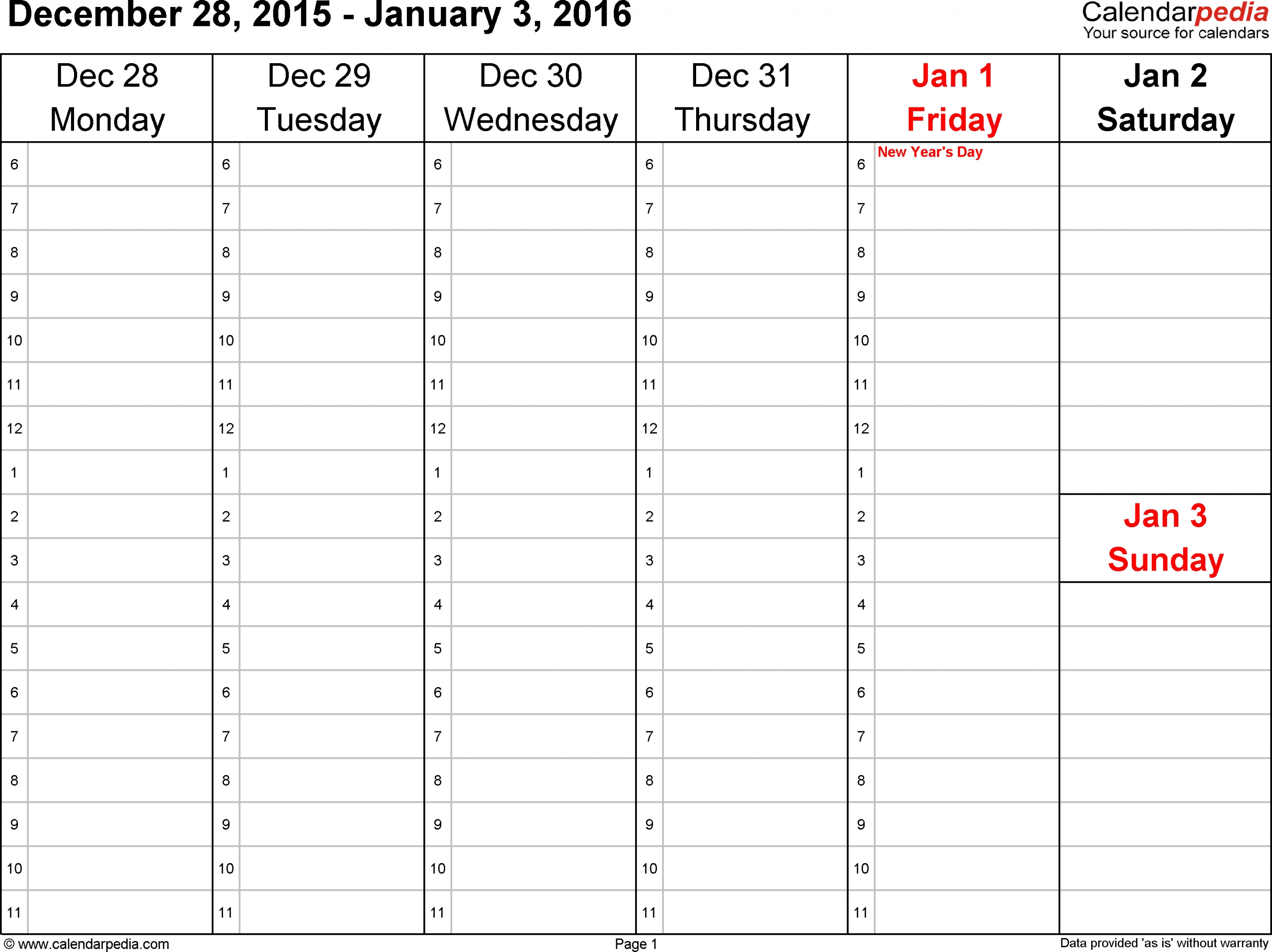 Weekly Calendars 2016 For Pdf - 12 Free Printable Templates