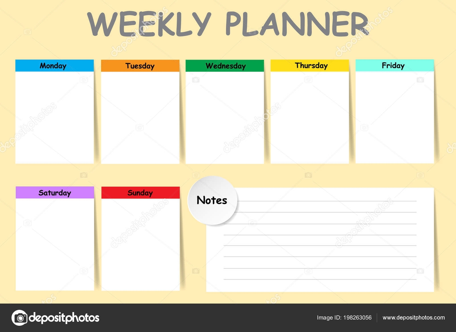 Weekly Planner Chart Notes White Charts Each Day Week