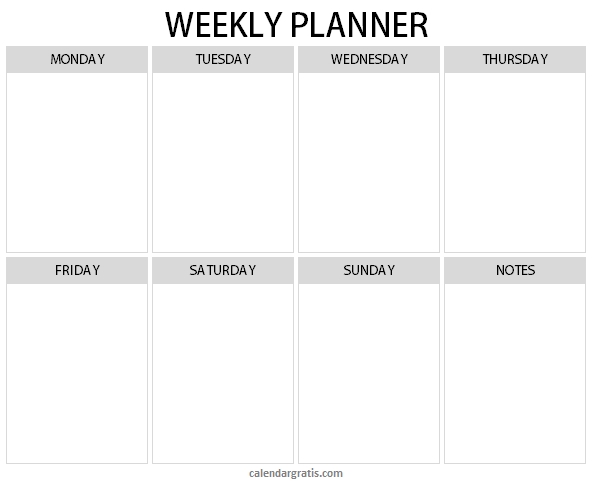 Weekly Planner Template Printable Free | Blank Week