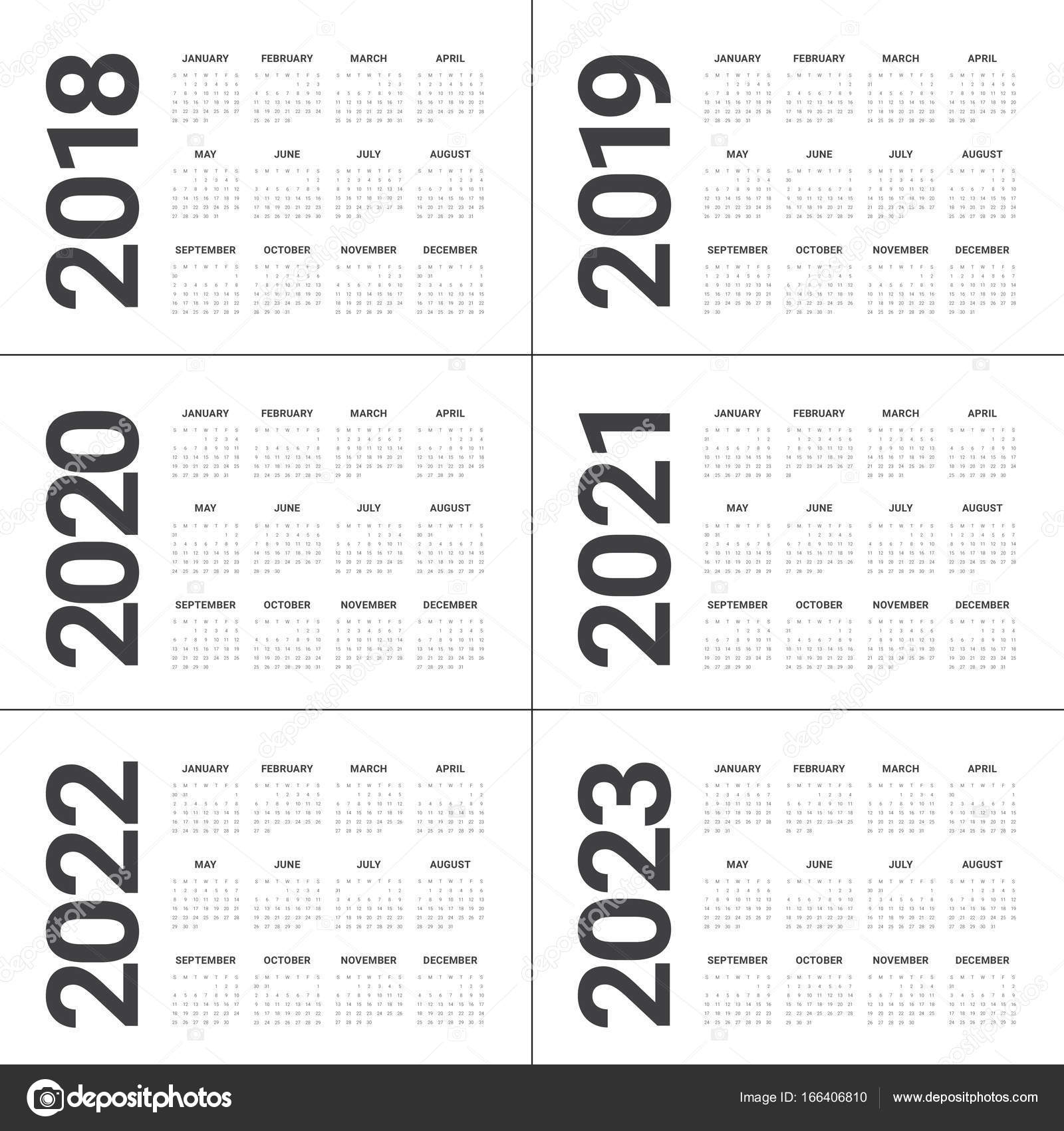 Year 2018 2019 2020 2021 2022 2023 Calendar Vector — Stock