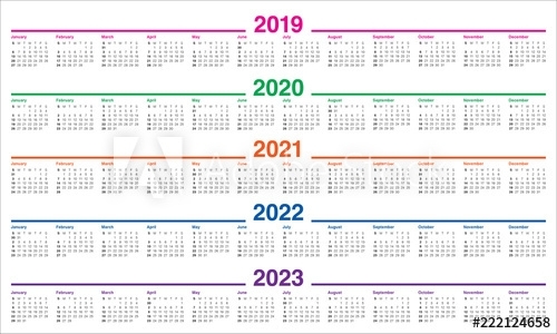 Year 2019 2020 2021 2022 2023 Calendar Vector Design