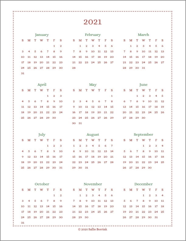 Year At A Glance Calendar 2021 Free Printable | Free