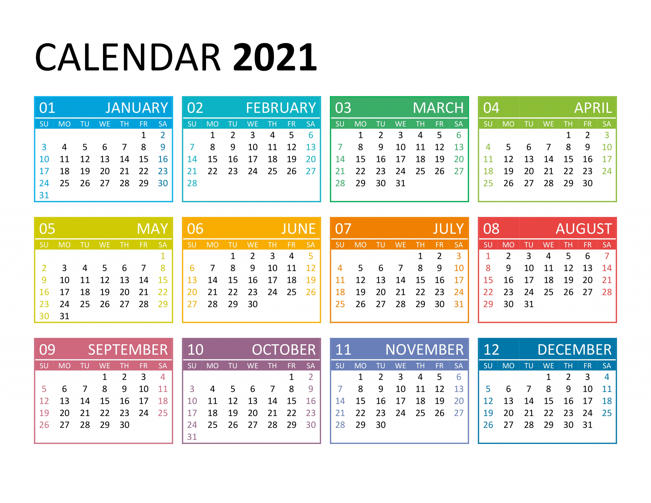 Yearly Calendar 2021 - Free-Calendar.su