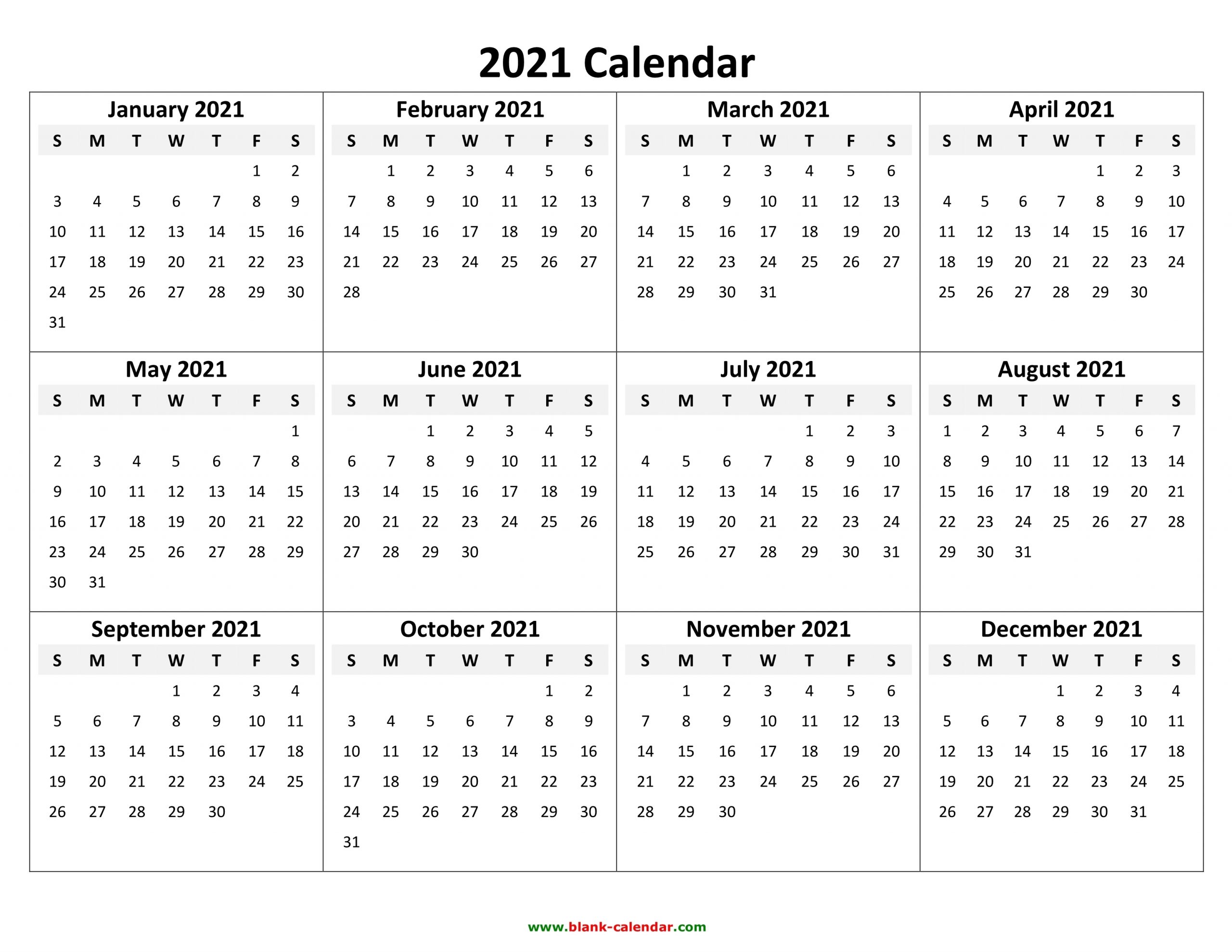 Yearly Calendar 2021 | Free Download And Print