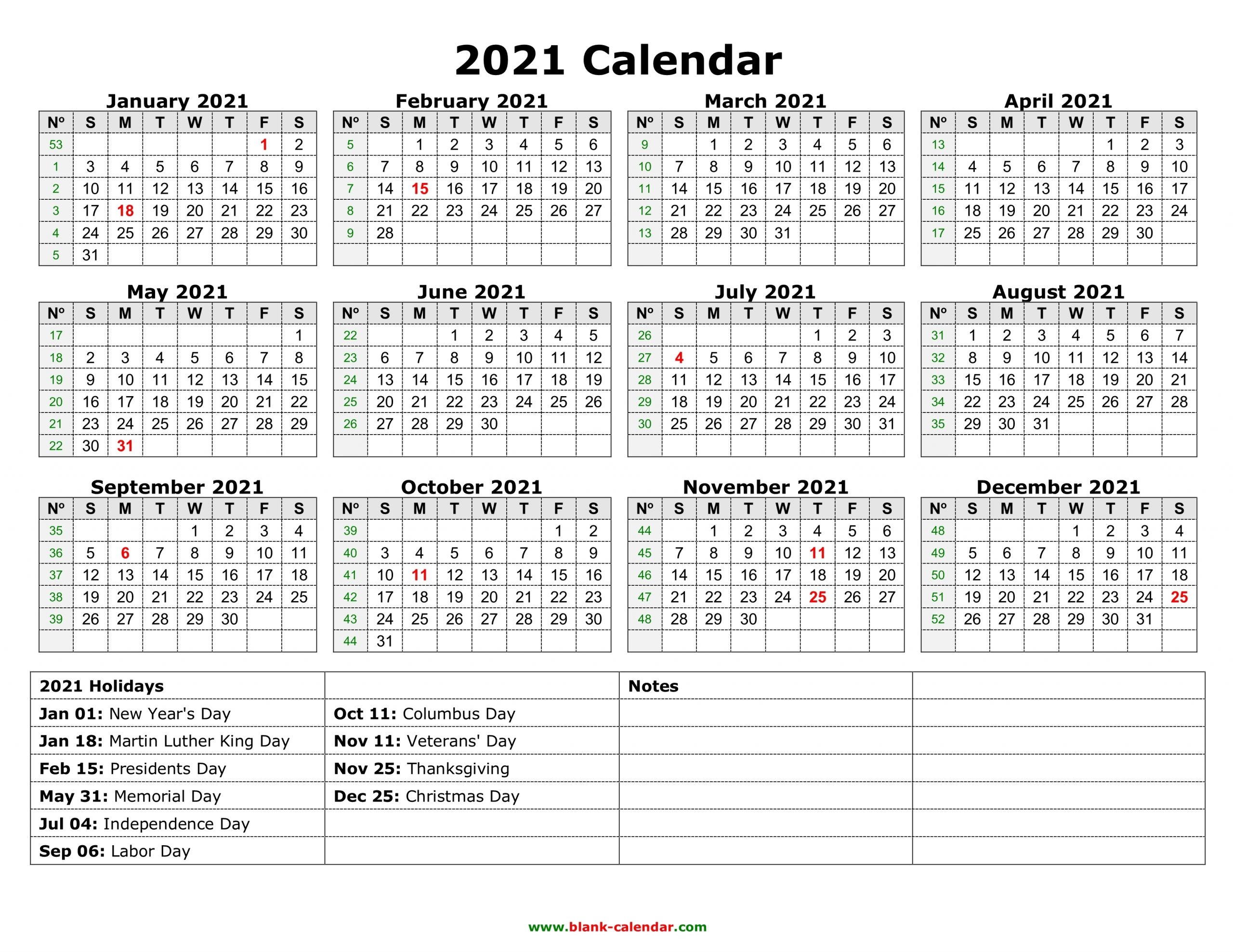 Yearly Calendar 2021 | Free Download And Print