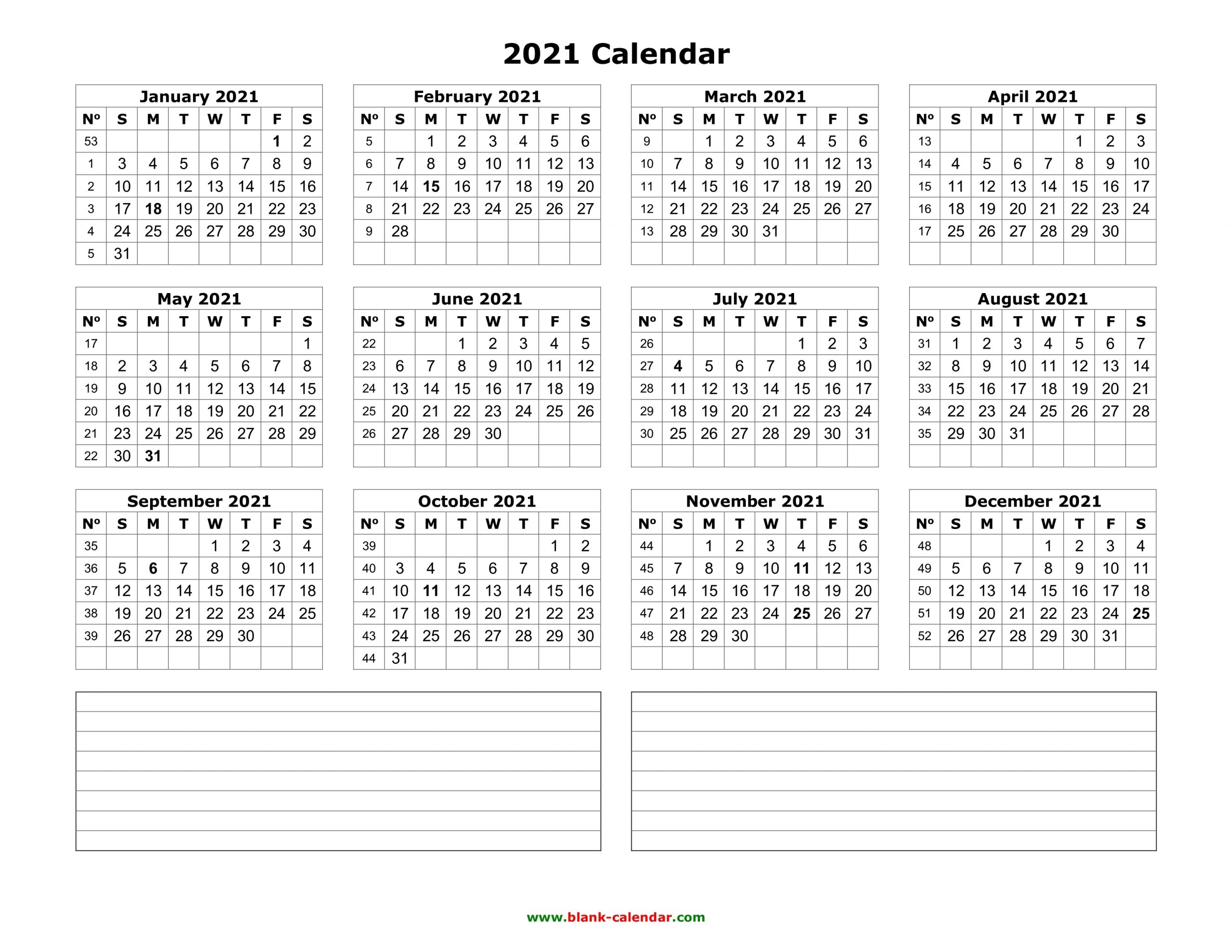 Yearly Calendar 2021 | Free Download And Print