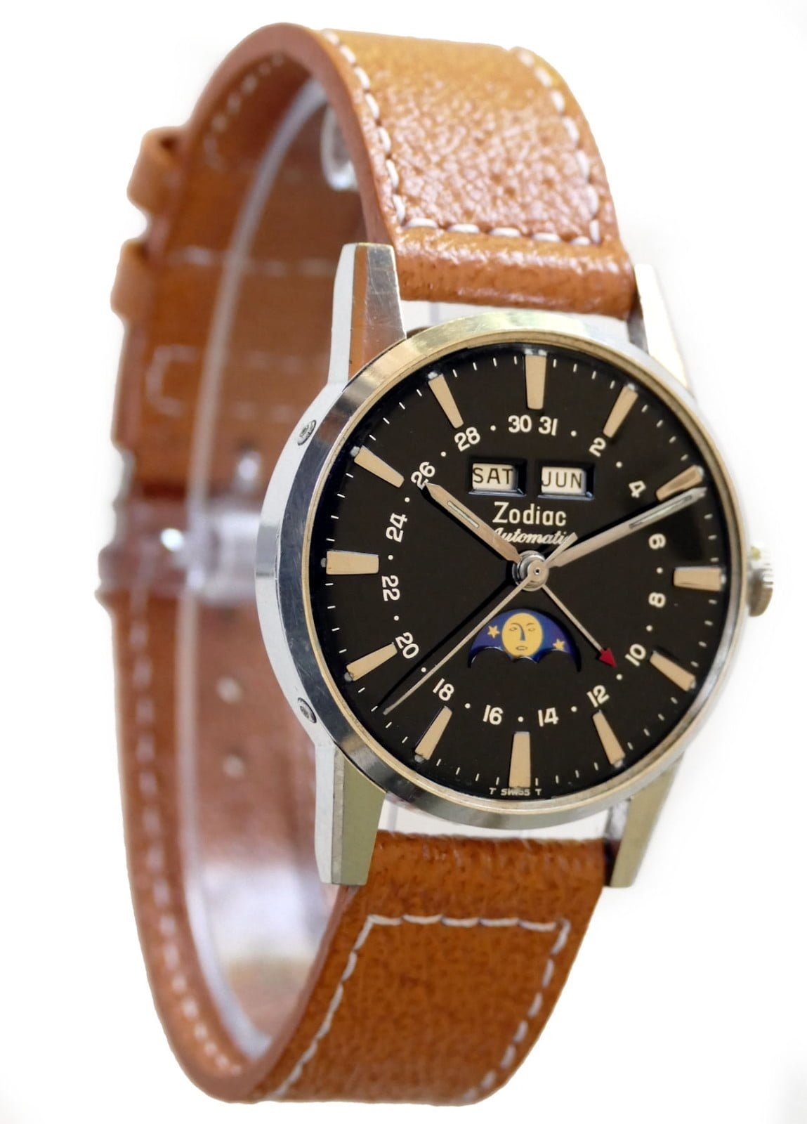 Zodiac Moonphase Automatic Steel With Black Dial Men&#039;S