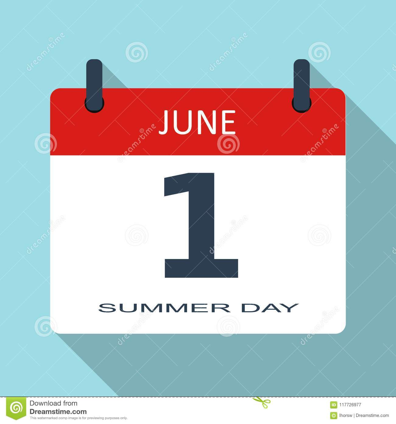 1 June. Summer Day. Vector Flat Daily Calendar Icon. Date