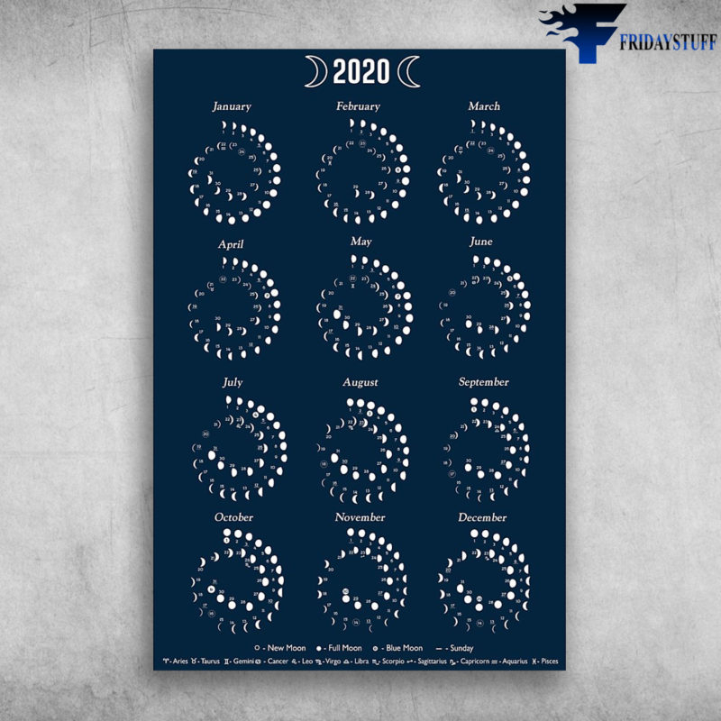 12 Astrological Signs Of The Zodiac 2020 Calendar Canvas