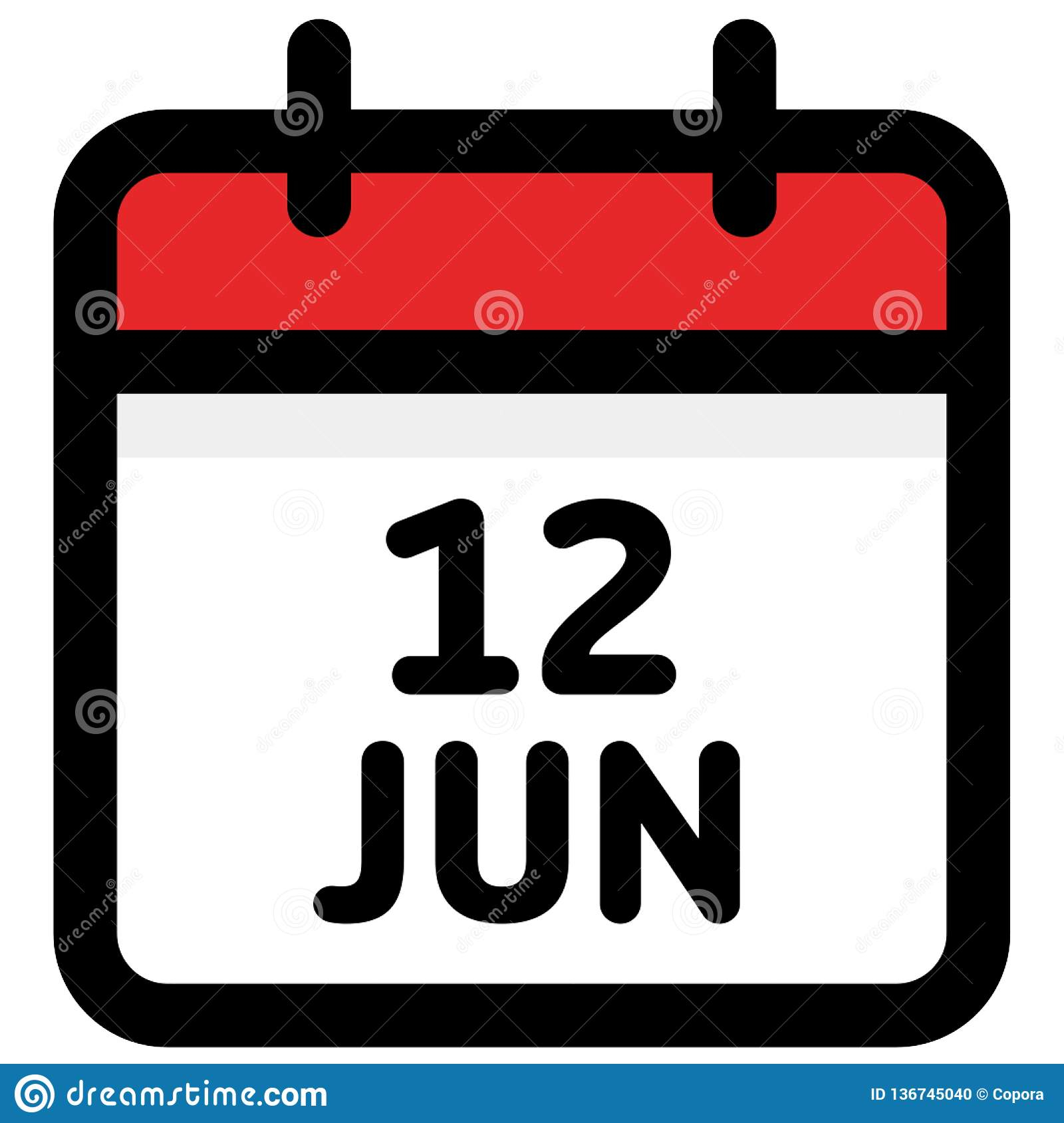 12. June - Calendar Icon - Vector Illustration Stock