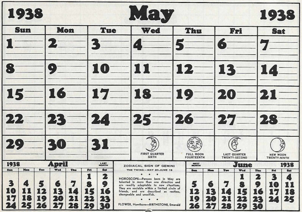 1938 Bakersfield Calendar May