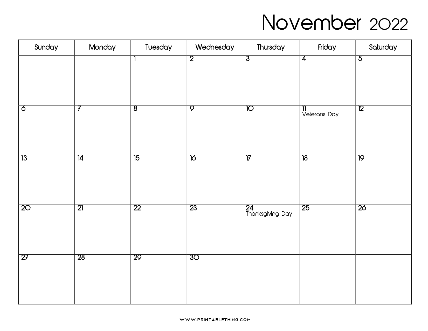 20+ November 2022 Calendar Printable, Us Holidays, Blank