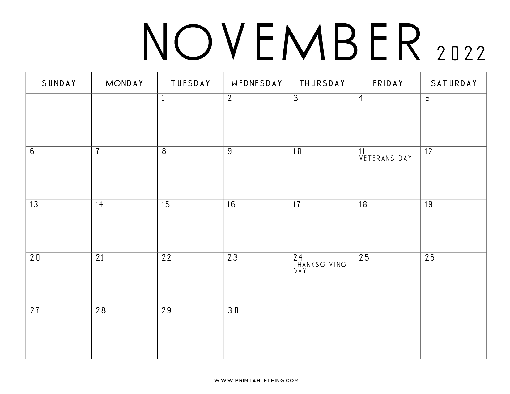 20+ November 2022 Calendar Printable, Us Holidays, Blank