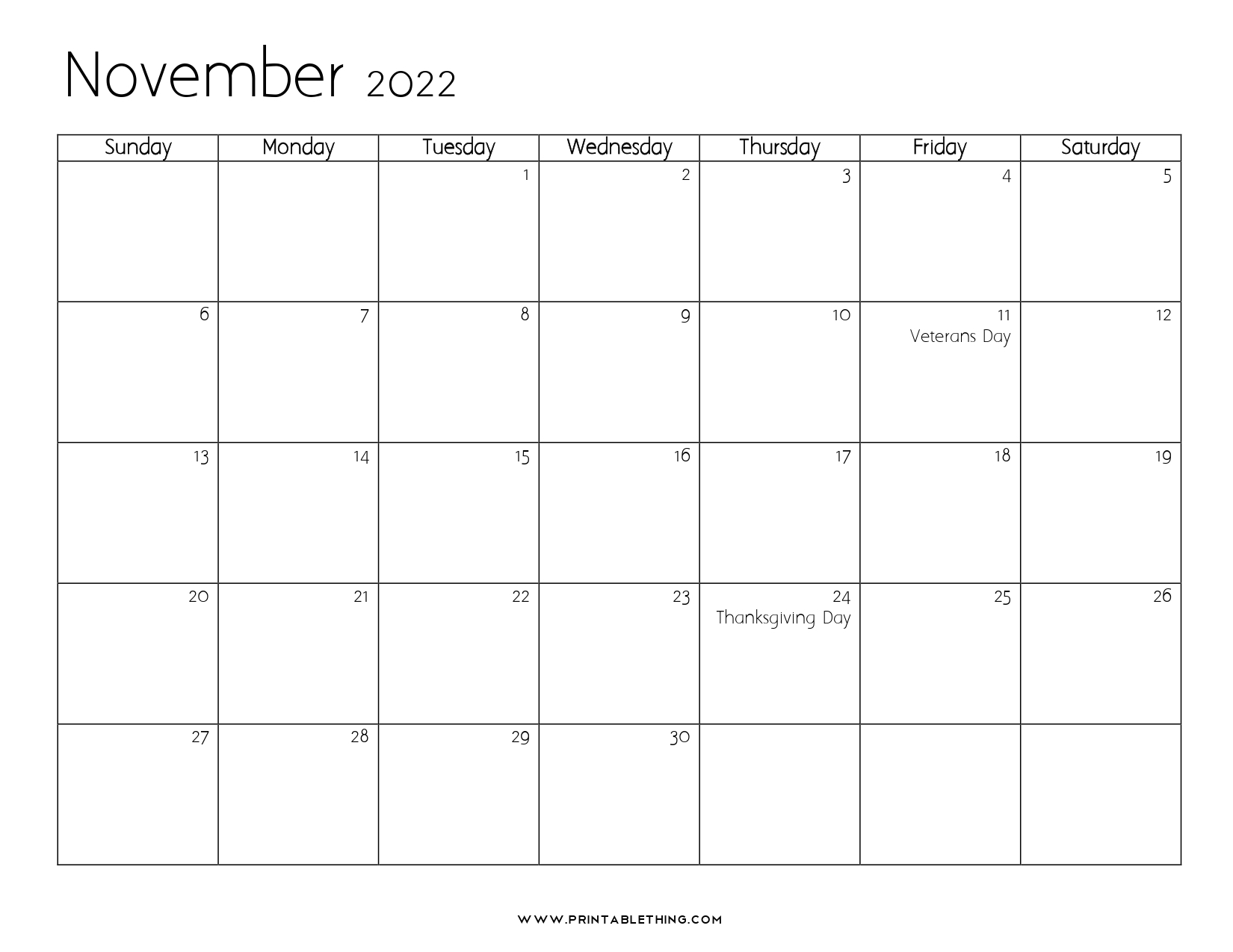 20+ November 2022 Calendar Printable, Us Holidays, Blank